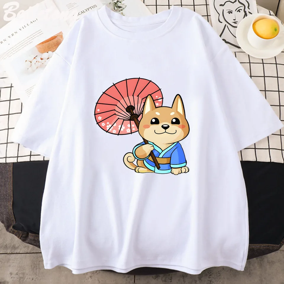 Anime Kawaii Dog Cartoon Grafic Tlač Tričko Tričko s krátkym rukávom Tričká Men tričká 90. rokov letné vrcholy 100% bavlnené rukávy