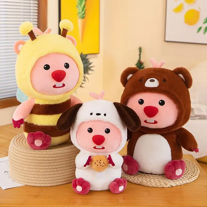 Anime kawaii Pororro Little Beaver Loopy plyšové hračky Bee Bear sa obliekajú plnené mäkké bábiky Kľúčové reťazce vianočné darčeky pre deti