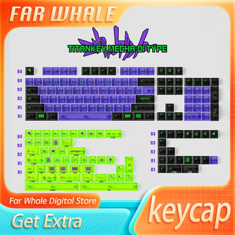 Anime Keycap 1 Set PC Purple Green Transparent 171Ky Original Factory Keycap pre E-Sports Mechanical Keyboard Gamer Office Darček