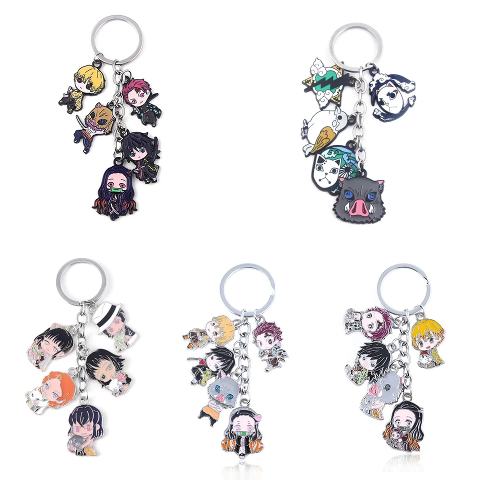 Anime Keychains Kamado Tanjiro Nezuko Agatsuma Zenitsu Kochou Shinobu Hashibira Inosuke Tomioka Giyuu Metal Keyrings