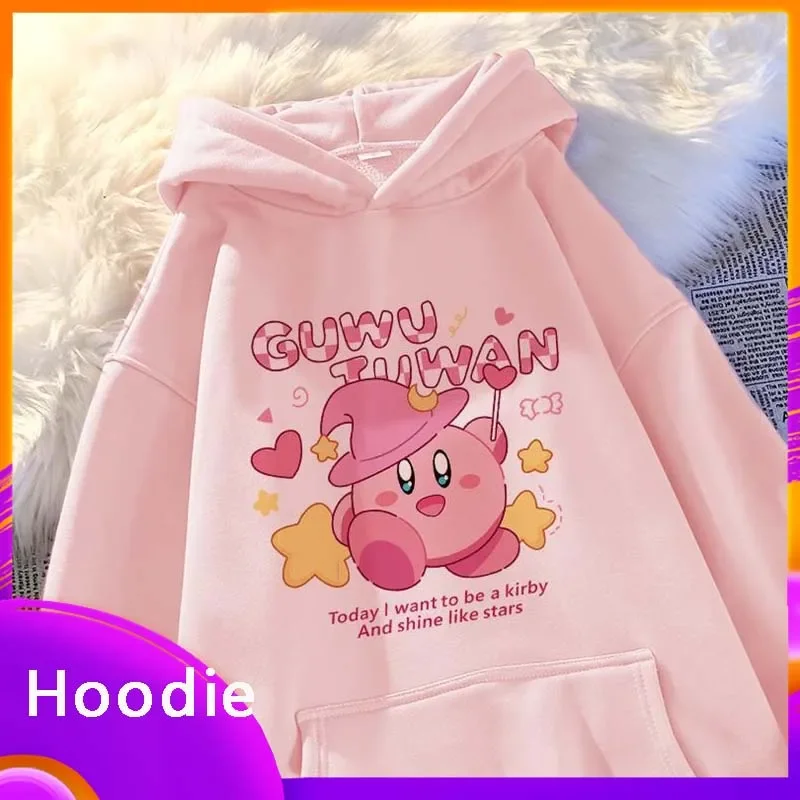 Anime Kirby Detská kapucňa s kapucňou kapucňu kawaii roztomilý karikatúra náhodná móda voľné top detské oblečenie darček dievča