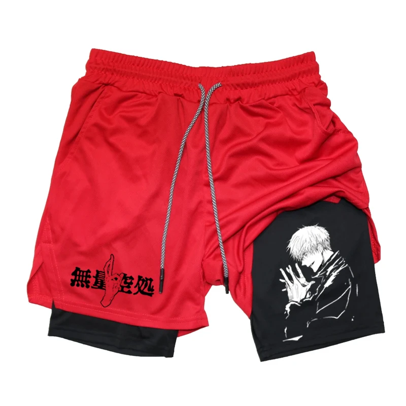 Anime kompresné šortky letné športové mužské posilňovňa 2-v-1 tréning Cvičenie Fitness Sports Shorts Casy Beach Jogging Shorts 3xl