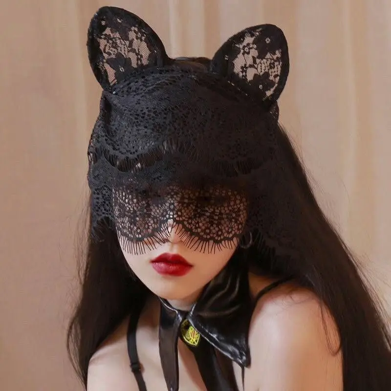 Anime Lace Hair Hoop Cat Cat Headband Headband Girl Cosplay Catwoman Party Face Mask Ress Dámske ženy Nočný klub Party Eye Mask