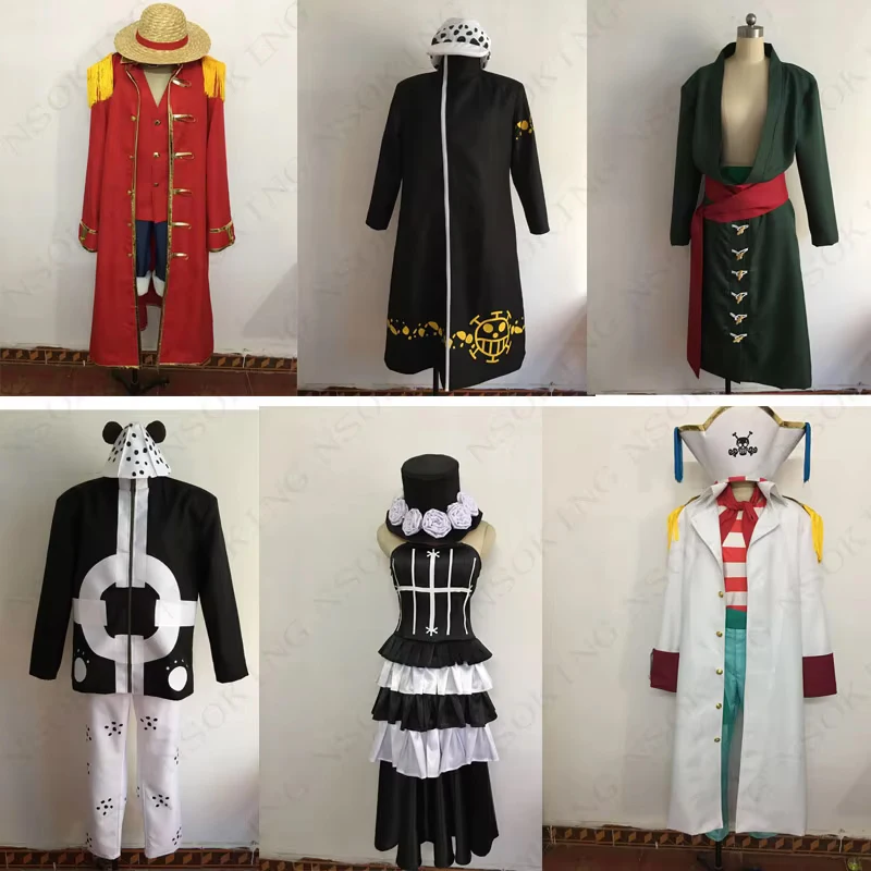Anime Law Sabo Perona Wisteria Tiger Bartholemew Kuma Luffy Cosplay kostým Cytovo vyrobený