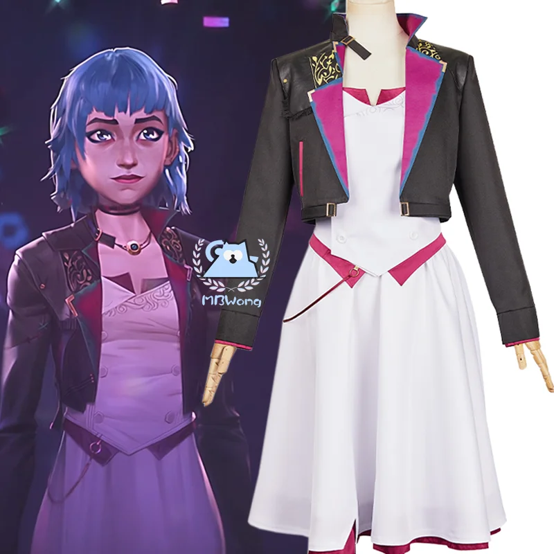 Anime lol Arcane 2 Práškový kostým Cosplay biele šaty jinx cosplay tanečné šaty ekko rola hra pre hallowmy karneval