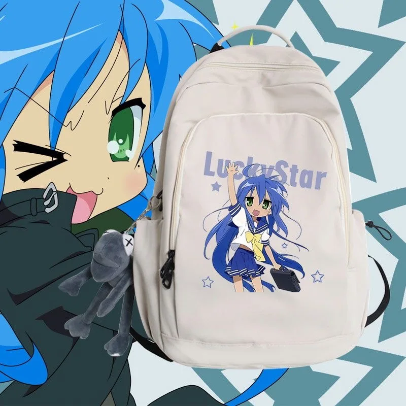 Anime Lucky Star Cartoon Backpack Teenarges Schoolbag prenosný taška na laptop Detské dievčatá Dievčatá módne cestovanie vonkajšie tašky+hračka