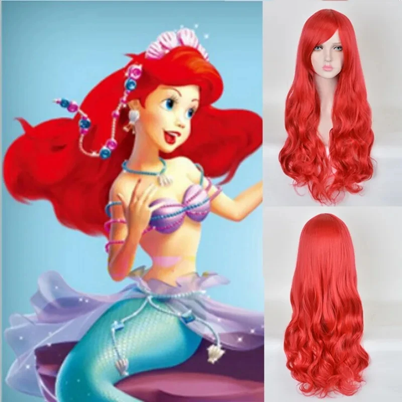 Anime malá morská panna princezná Ariel Cosplay parochňa Halloween Play Party Party Stage Syntetické červené vlnité vlasy