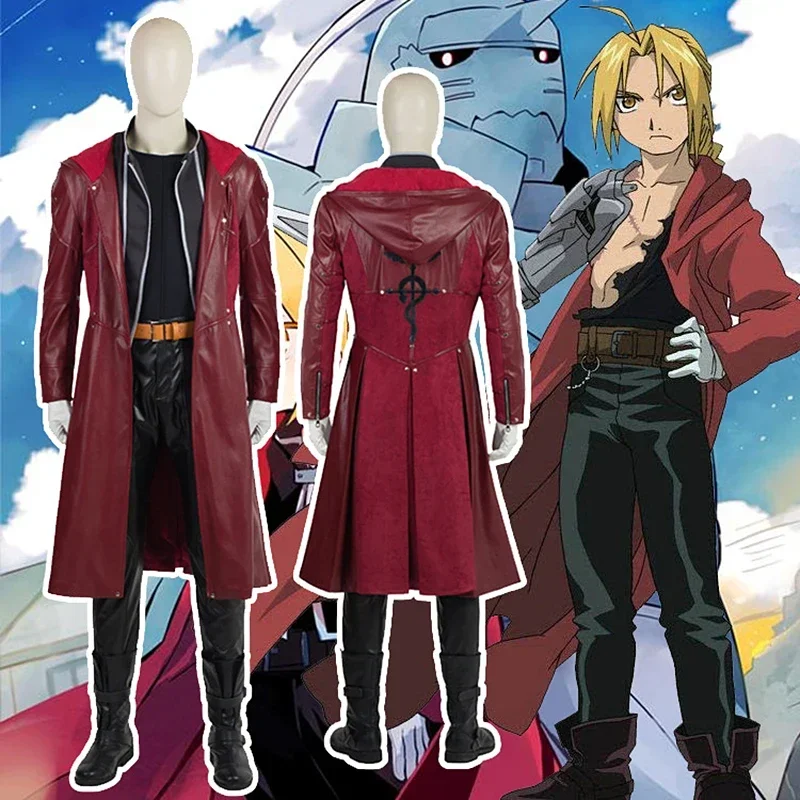 Anime manga fullmetal alchymista Edward Elric Cosplay kostým kožený zákopový kabát