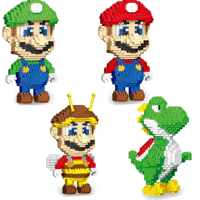 Anime Mario Building Blocks Figures Luigi Yoshi Cartoon Malé častice Zostavené blokové modely Hračky Hračky Darčeky pre deti