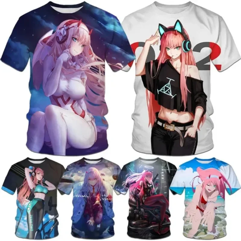 Anime miláčik v franxxe nula Two 3D tlačené tričko Unisex Hip-Hop Funny Harajuku Príležitostné topánky s krátkym rukávom