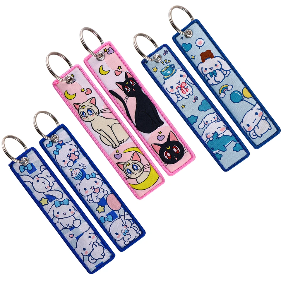 Anime Moon Cats Key Značky Roztomilé postavy Jet Tag vyšíva Kľúčenky Motocykle Klávesnice Klávesnice zdobené kľúče Darčeky