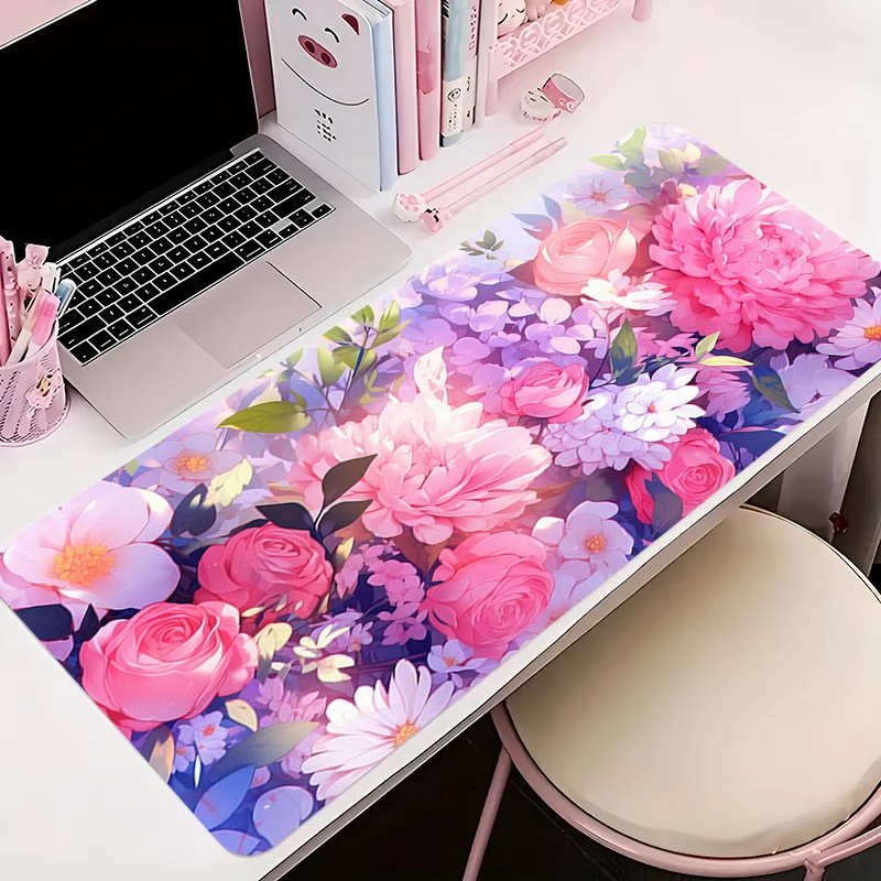 Anime Mouse Pad XXL Gaming Accessories Karpet Gamer Keyboard Desk Mat Vintage Flower Pattern Non-Slip Notebook Notebook MousePad