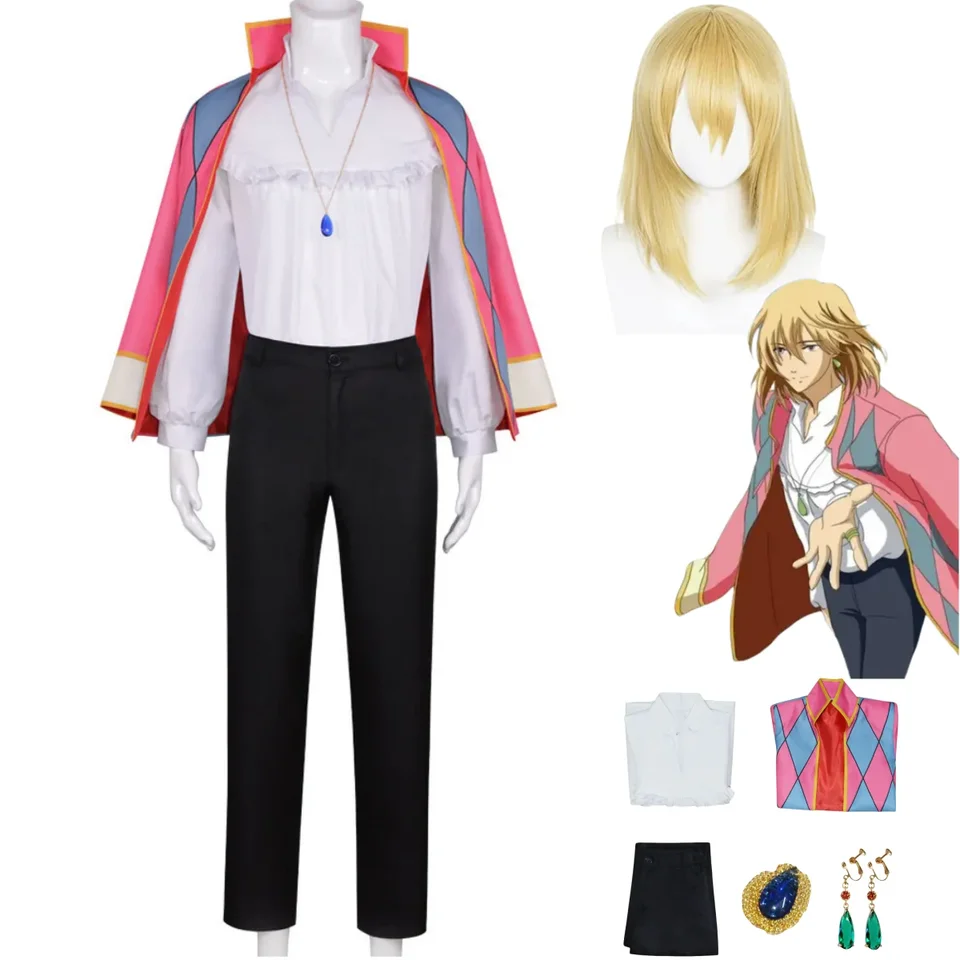 Anime Movie Howl Cosplay kostým kalcifer mriežka plášťový plášť košeľa náhrdelník Reklama Parochňa Dospelý večierok Žena Halloween oblek