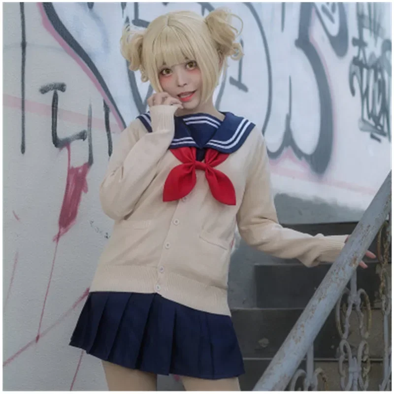 Anime My Hero Academia Cross My Body Hitiko Toga Cosplay kostýmy pletené kabáty Sailor Sulor sukňu JK Uniform Halloween kostým