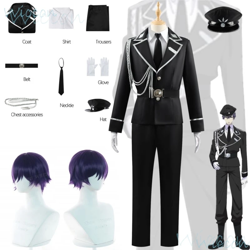 Anime myojin aki cosplay sladký trest domáce zviera Cool pekný kostým strážca strážca čierna uniforma parochňa klobúk obleky pre mužov