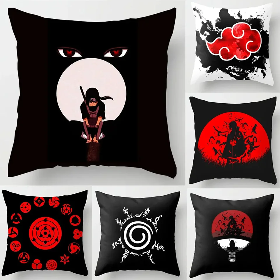Anime Naruto tlačené vankúšové puzdro Červený oblak Uchiha itachi akčné figúrky štvorcový vankúšik pokrývajúce vankúše pohovky dekorácie krycie hračky darček