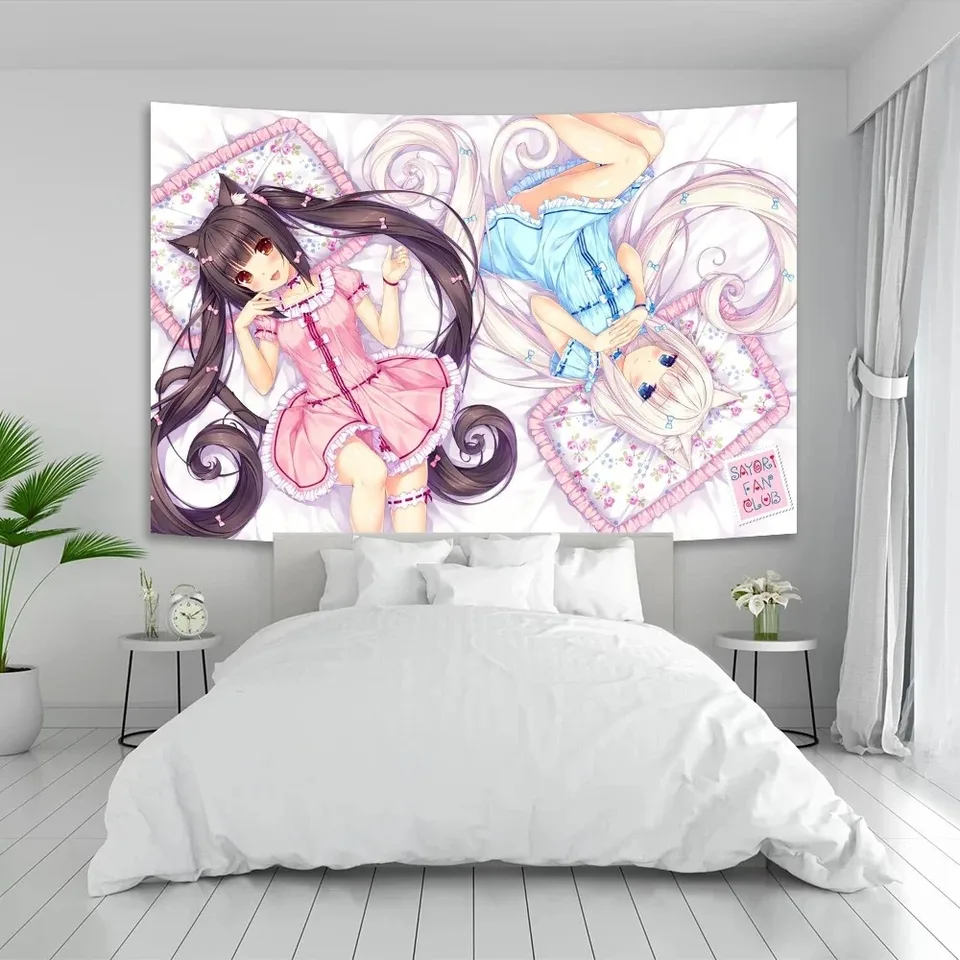 Anime Nekoparas stena tapisérie kawaii pozadie látka na stenu dekorácie psychedelické dievčenské internáty ružový banner