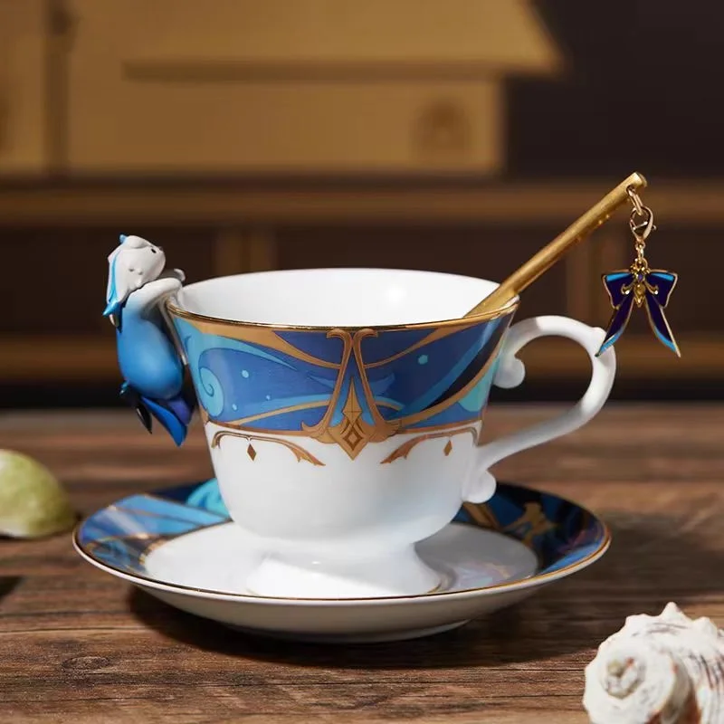 Anime Neuvillette Genshin Impact Cosplay Cartoon Tea Saucer Accessory Chookup Mascot Game Suvenír Spoon Desell Ornament Presell