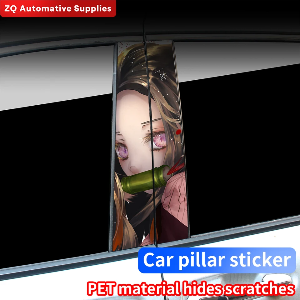 Anime nezuko nálepky automobilu auto b-stĺpka nepremokavé vtipné dekorácie kryty škrabance Slnečné krémy dvere auta Pillar vinylové príslušenstvo