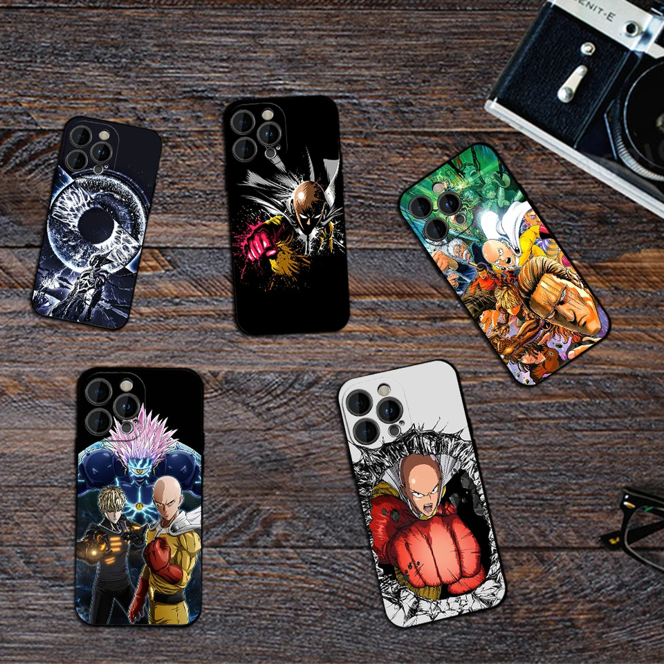 Anime O-One P-D-Punch Man Pase pre iPhone 12 11 13 14 15 16 Max Pro Plus čierny mäkký silikónový kryt