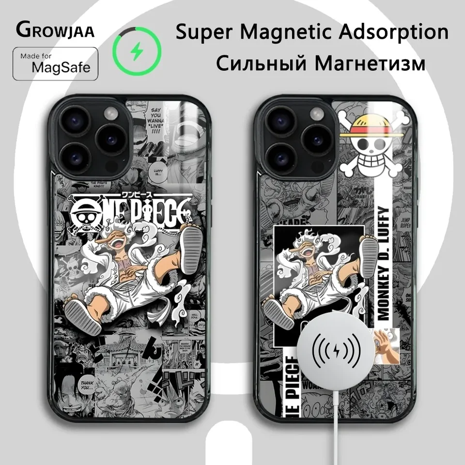 Anime O-One P-Piece Magnetický telefón pre iPhone 16 15 14 13 12 11 Pro Max Plus Mini Magsafe Wireless Cover