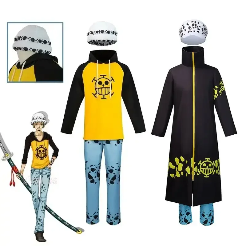 Anime One Cos kus Trafalgar Law Cosplay kapucňové nohavice klobúk pre dospelých mužov Fantasia Luffy Outfits Halloween Masguise Suit