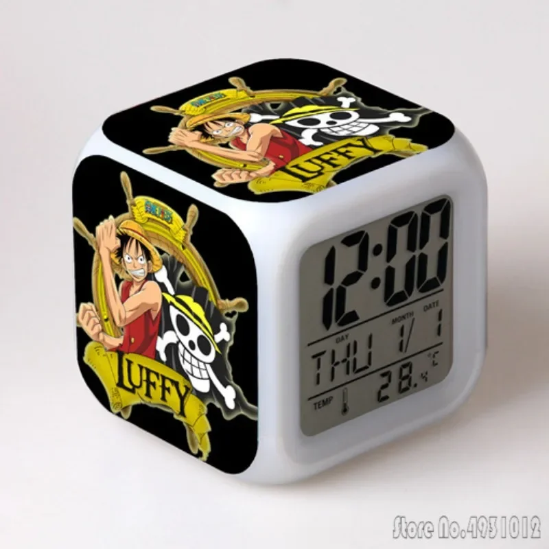 Anime One Piece-Luffy Alarm Creative Student 8x8x8cm LED kocka s farebným svetlom času na zobrazenie týždenne mesiac