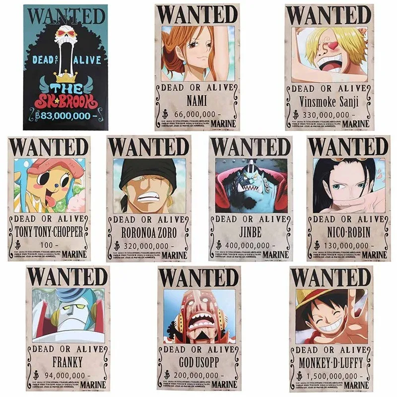 Anime Op Straw Hat Pirates Wanted Plagát Luffy Ace Jinbe Nami Chopper Robin Zoro Sanji usopp Franky Plager Sticker Toy