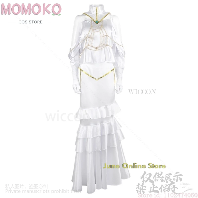 Anime Overlord Cosplay albedo kostým Halloween vianočné ženy Dievčatá Biele šaty Sexy lolita roh roh dlhé parochne Roleplay pre večierok