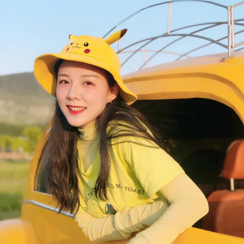 Anime pikachu vedierko klobúk slnečný klobúk s uchom roztomilý karikatúra široká brim rybárska pláž vonkajšia baseballová čiapka pre dospelé deti dieťa