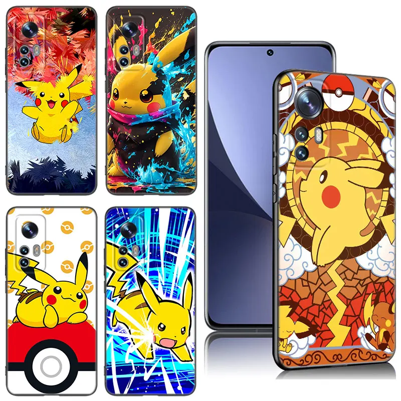 Anime Pikachue P-Pokemon Telefón pre puzdro pre Xiaomi Mi 8 9 S 10 10T 11 12 13 Lite 9T 11T 12S 12T 13 PRO 11i 12x Čierny silikónový kryt