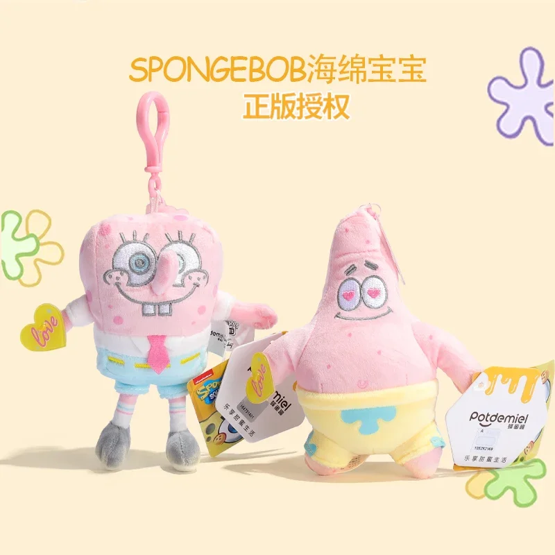Anime Pink SpongeBob Squarepants Patrick Star Kawaii Cartoon Keyring Plnené plyšové hračky Keychain Keychain Darček pre deti