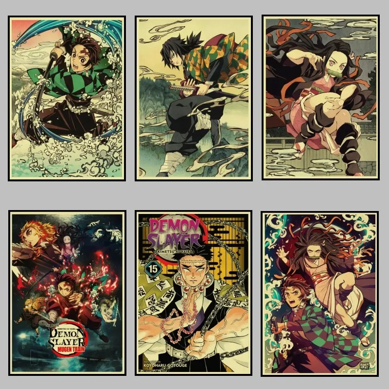 Anime plagát Démon Slayer Kimetsu no Yaiba Tanjirou Nezuko anime plagát kraft papier vintage plagáty výzdoba výzdoba umenia nástenná nálepka