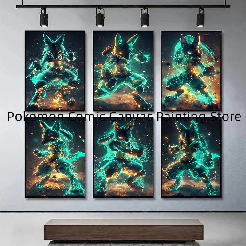 Anime Pokemon Canvas Canvas pre deti prepojené plagáty a výtlačky nástenných umeleckých obrázkov Domáce dekorácie Lucario Dilárne darčeky
