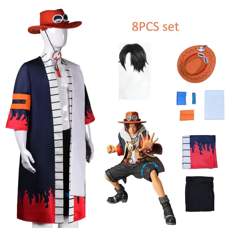 Anime Portgas D Ace Cosplay kostým dospelých Kimono Sets Hat Shorts a Scarf Halloween Carnival Performance Clothing SetWtree222