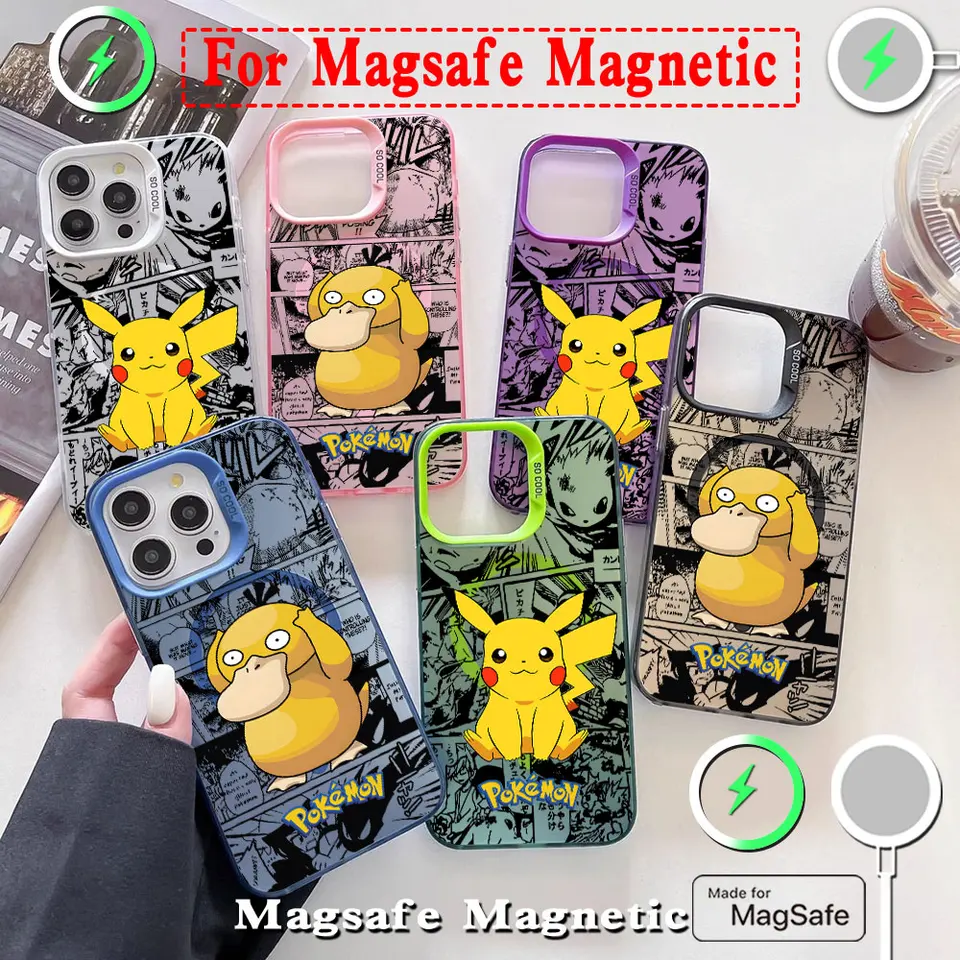 Anime PsyDucks Pikachus Pokemens Magsafe Magnetic Puzdet pre iPhone 11 12 13 14 15 16 Pro Max Plus strieborný kryt