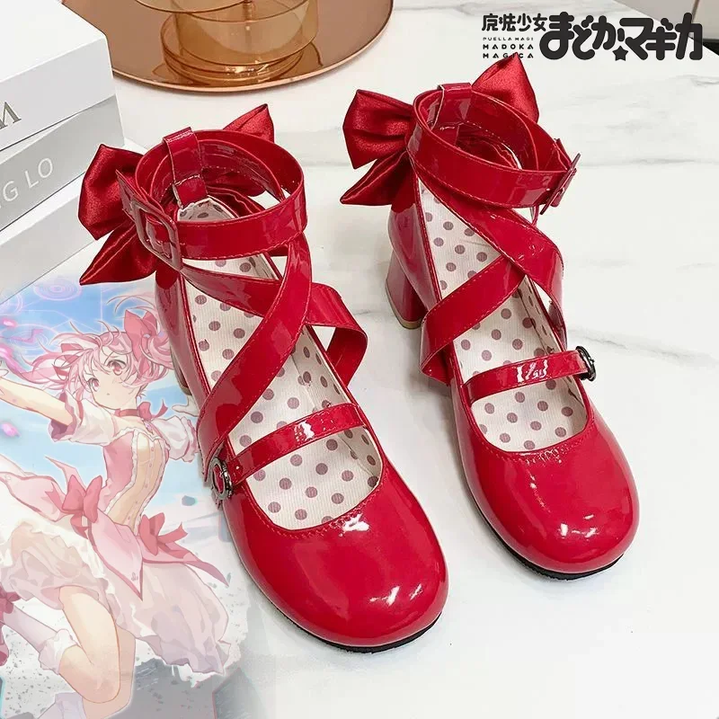 Anime Puella Magi Madoka Magica Kaname Madoka Cosplay topánky Dospelé ženy Pu Koža lolita topánky Halloween Party Boots Ress