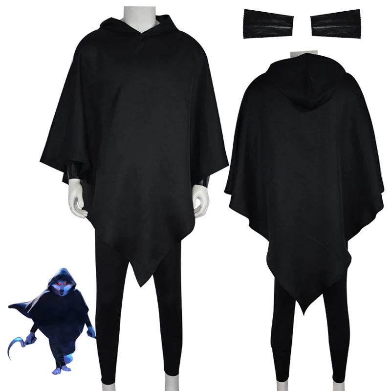 Anime Puss in Boots Cosplay Death Wolf kostým outfit outfit čierna kapucňa plášťové nohavice Uniforma purim karnevalová párty obleky dospelých mužov deti
