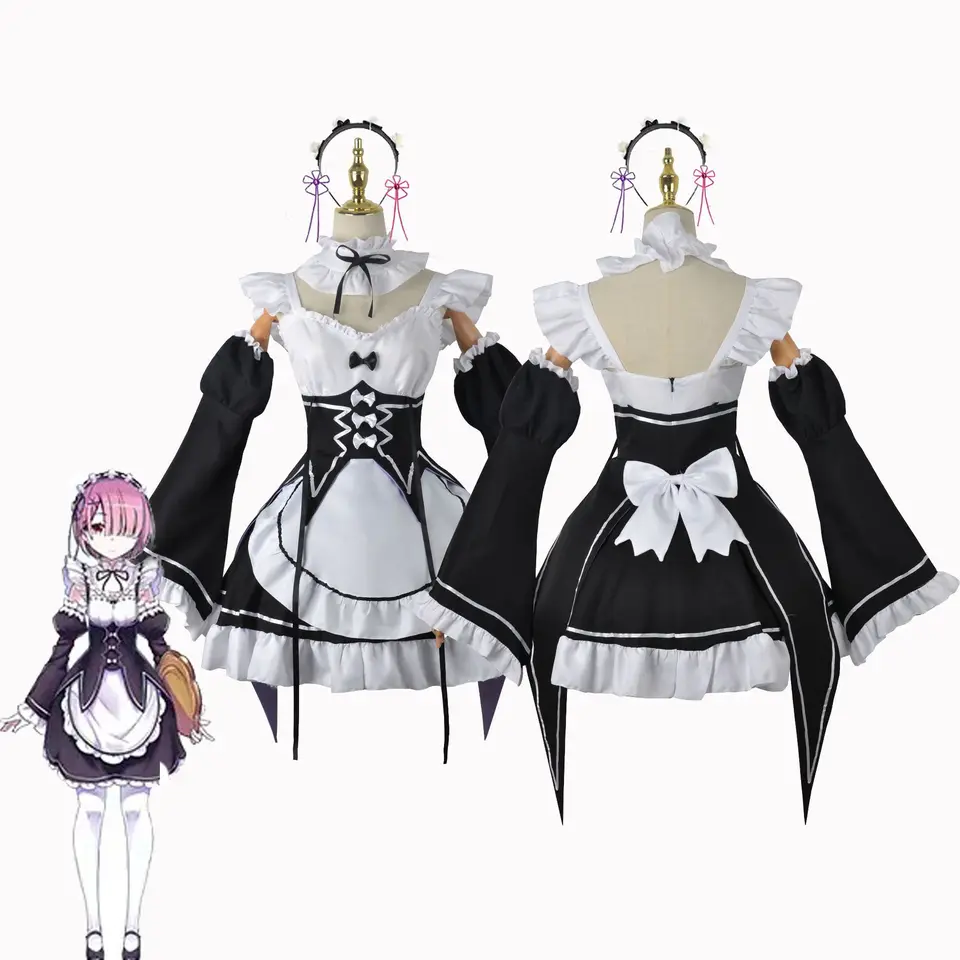Anime Ram Rem Cosplay kostým Re ： Život v inom svete od nulovej parochne Halloween Sexy Maid Outfit Dospelá žena šaty ponožkový oblek