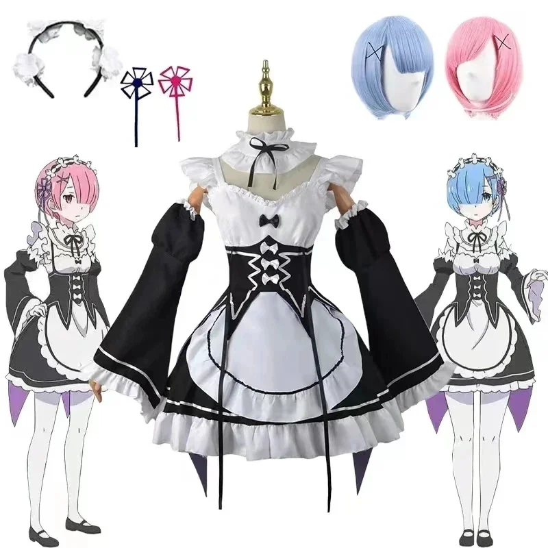 Anime Ram Rem Cosplay kostýmy re nula kara hajimeru isekai seikatsu slúžka šaty oblečenie Halloween kostýmy Ženy lolita oblečenie