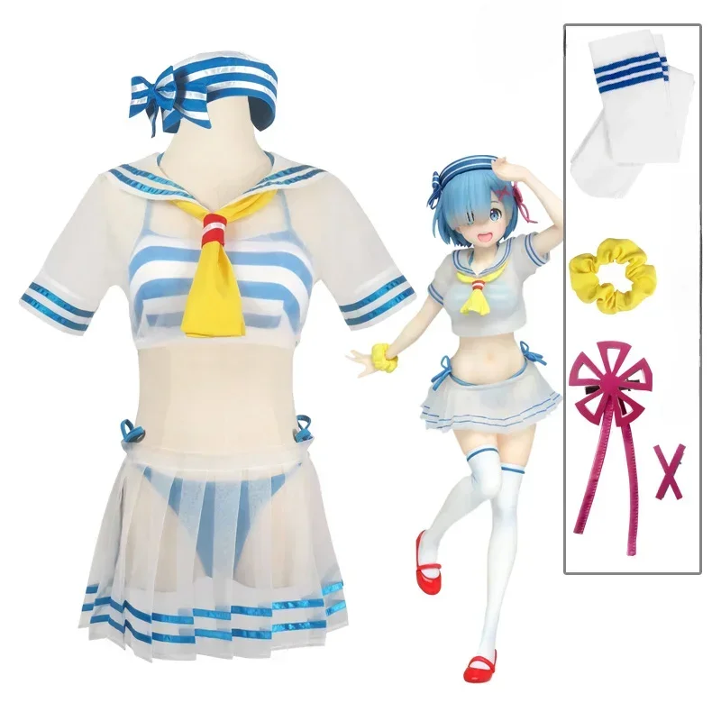 Anime Re Life in Zero Cosplay kostýmy Rem plavky Marine Ver kostýmy Ženy sexy cos plaviek párty šaty klobúk