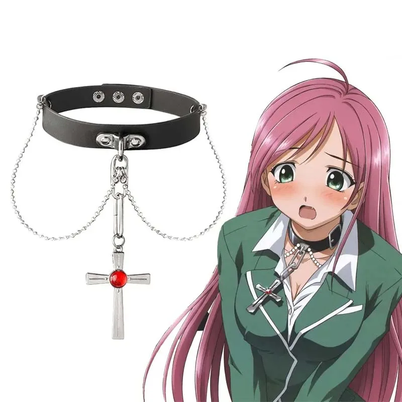 Anime Rosario a upír Červený krištáľový náhrdelník Rosavam Moka Akashiya Cross Cross Choker náhrdelník Cosplay módny punk šperky darček