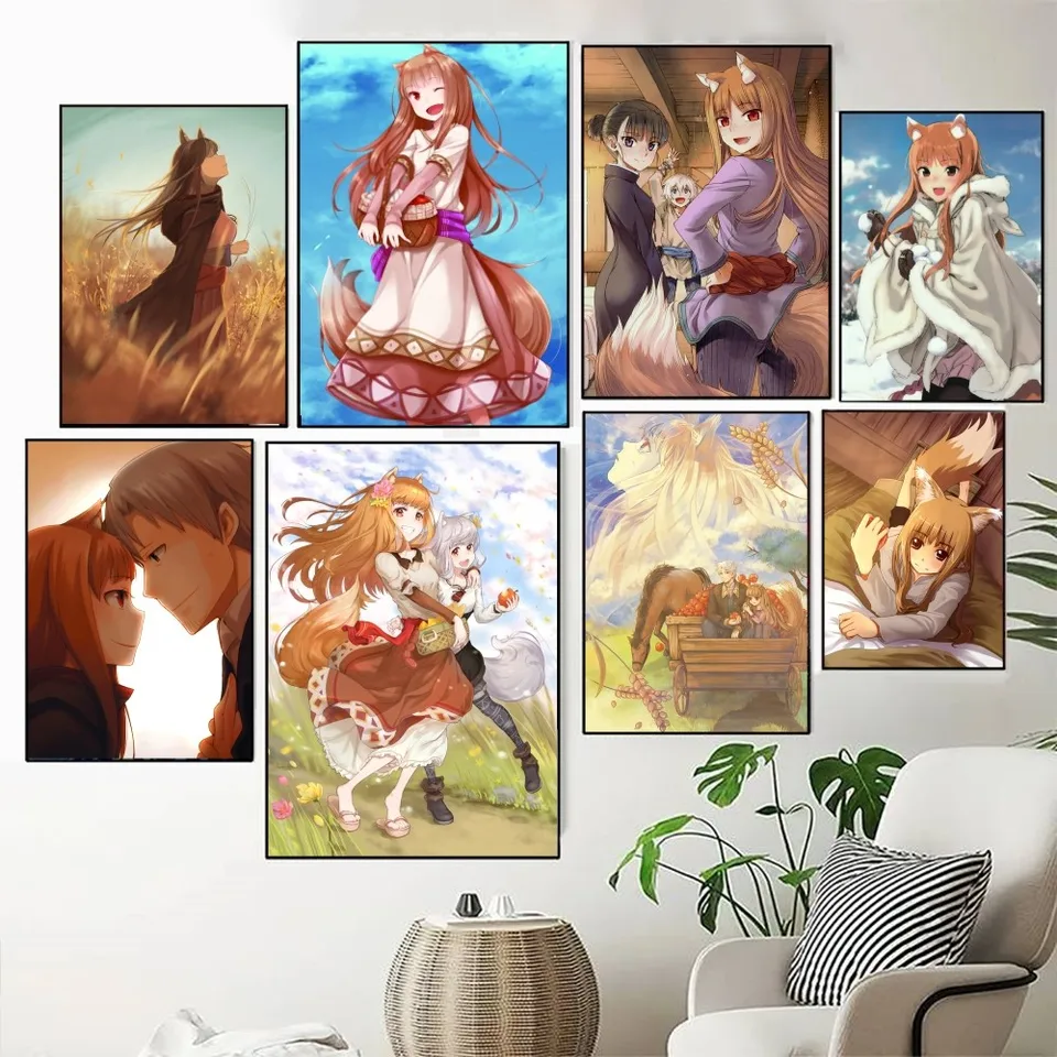 Anime S-Spice and Wolf plagát Fancy Wall Sticker pre obývaciu izbu bar Vintage Dekoratívna maľba stredná maľba