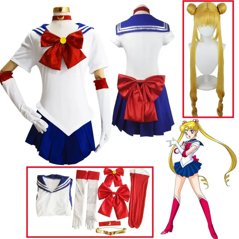 Anime Sailor Moon Cosplay kostým Tsukino Usagi Uniform Days Outfits Cosplay žltá parochňa Halloween Carnivl Party Deti deti