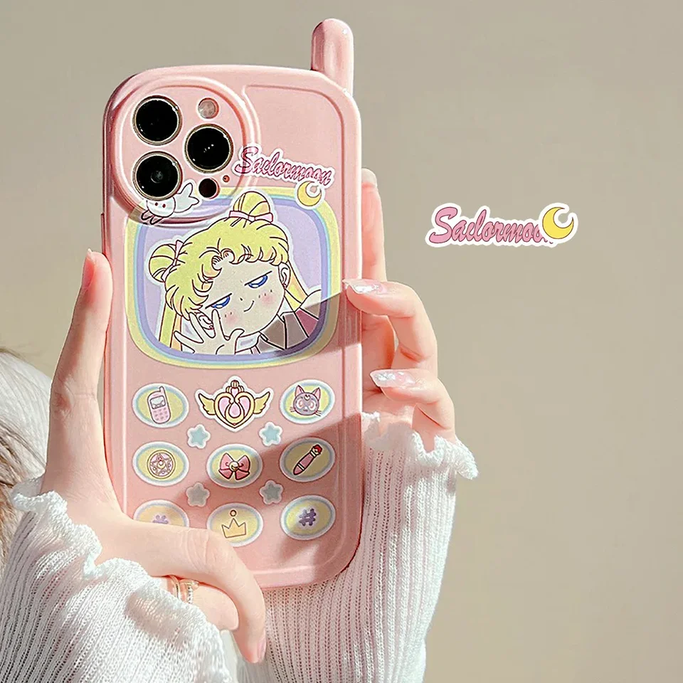 Anime Sailor Moon Pink Kawaii Sladké dievčatá telefónny puzdro pre iPhone 15 14 13 12 11 Pro Max 14 15 plus puzdro roztomilý karikatúra retro obálka