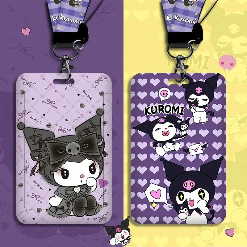 Anime Sanrio Kuromi ID odznak držiteľ karty Lanyard Dievčatá dvere karta puzdro na krk kreditná karta držiteľ poverenia poverenia doplnky darček