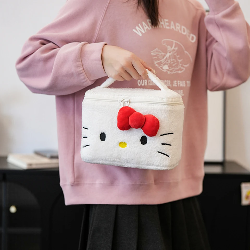 Anime Sanrio plyšový make -up taška kawaii ahoj mačiatko veľká kapacita kozmetická taška roztomilé prenosné umývacie tašky Cartoon Storage vrecko darček