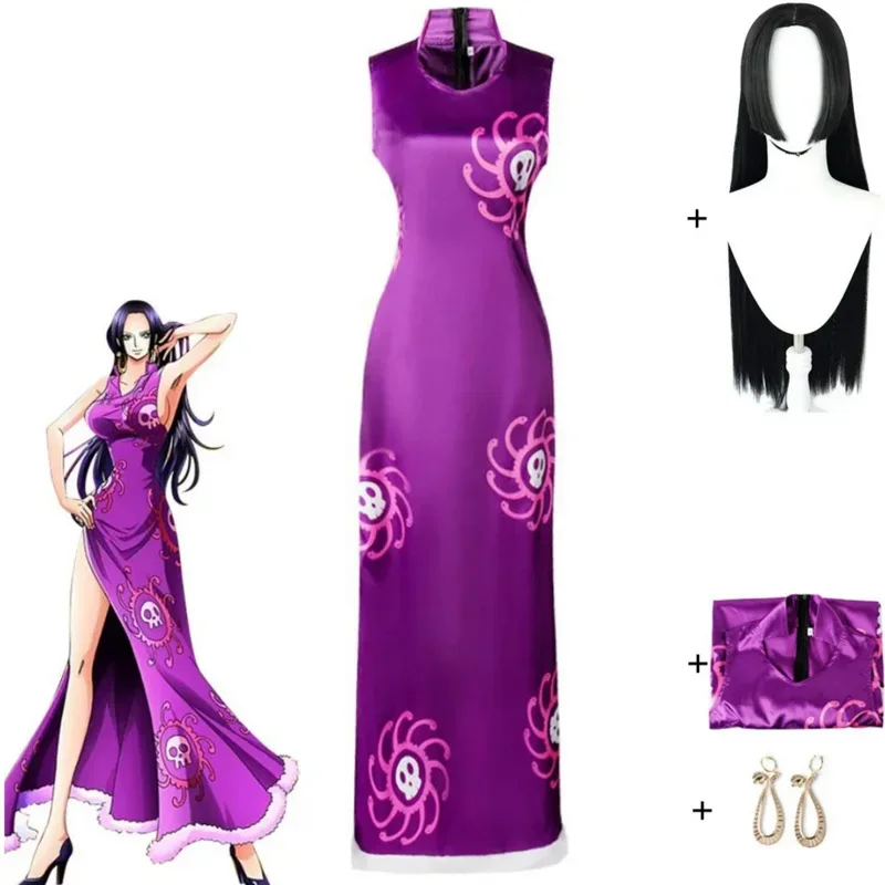 Anime sedem Warlords of the Sea Boa Hancock Empire Snake Cosplay kostým Halloween fialové šaty pre sexy ženy v parochni