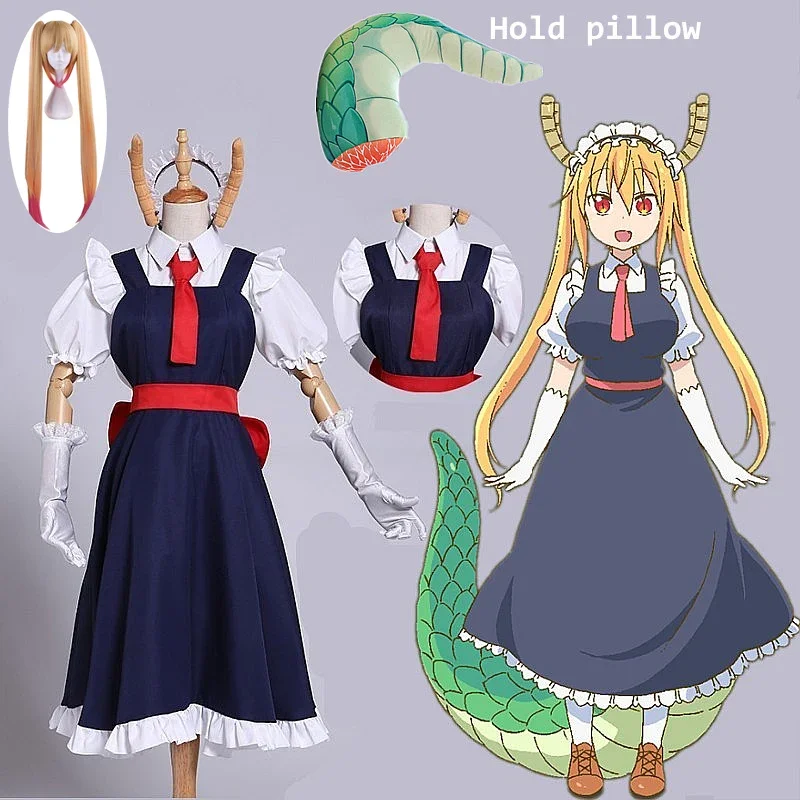 Anime slečna Kobayashi's Dragon Maid Tohru Cosplay kostým pre ženy Kobayashi San Chi no slúžka uniformy parochňu Plnko set nsd47
