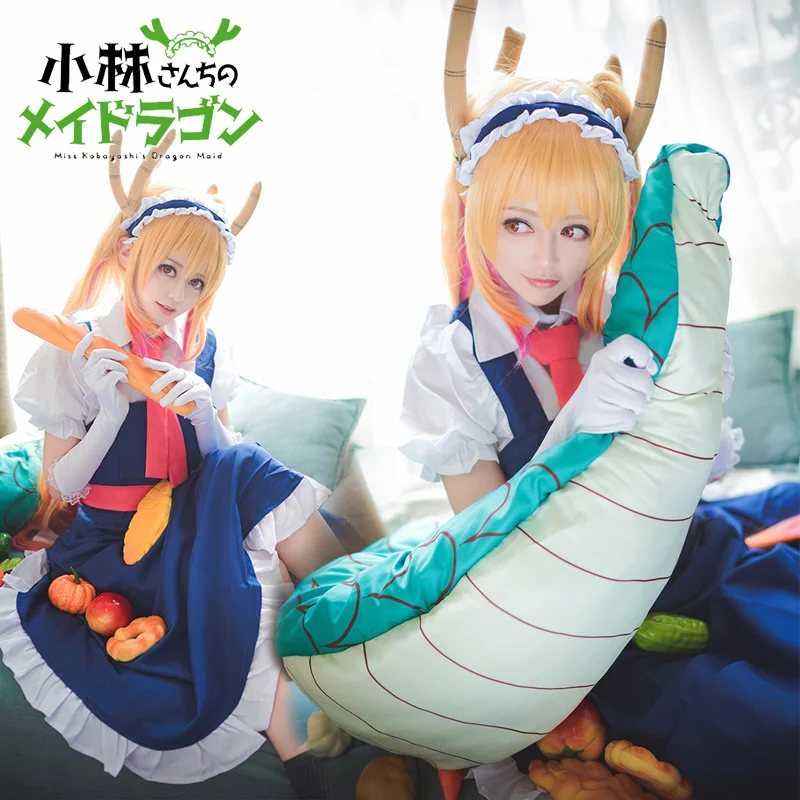 Anime slečna Kobayashi's Dragon Maid Tohru Cosplay kostýmy Ženy Lacauch kobayashi sviatočné večierky Maid uniformy kostým parochňou chvost chvost